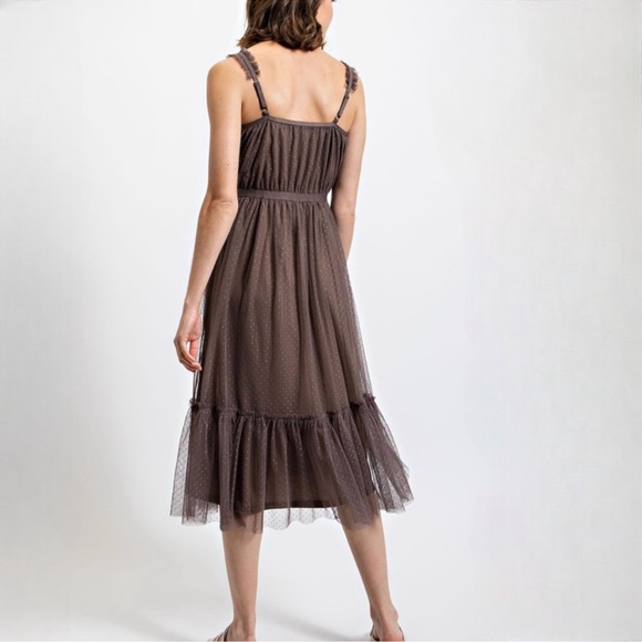 New Romantic Swiss Dot Brown Tulle Dress - Picture 5 of 7